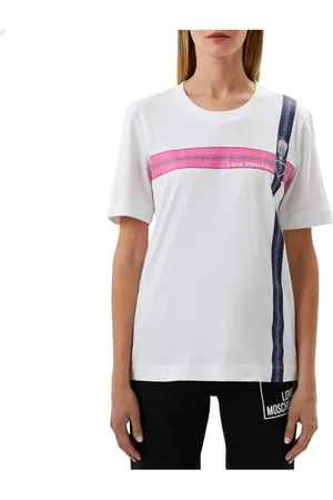 Moschino Femme, Tops, Blanc, Taille: 40 FR T-shirt en coton avec logo imprimé