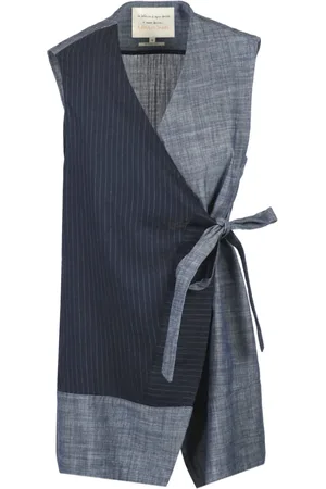 Alessia Santi Femme, Vestes, Bleu, Taille: 42 FR Gilet sans manches en lin et coton