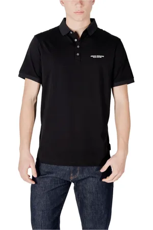 Armani Exchange Homme, Tops, Noir, Taille: S Polo en Coton Noir avec Fermeture à Bouton