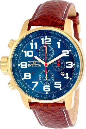 Invicta Homme, Accessoires, Brun, Taille: ONE Size Chronographe de luxe Bracelet en cuir Montre