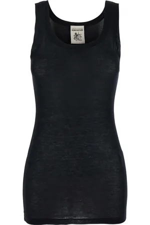 SEMICOUTURE Femme, Tops, Noir, Taille: 42 FR Haut Noir sans Manches avec Col en U Femme