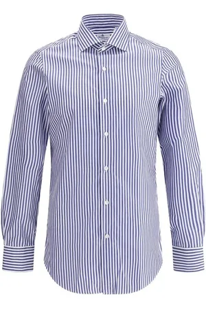 Finamore Homme, Chemises, Bleu, Taille: 2XL Chemise Slim Fit Rayée