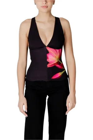 Desigual Femme, Tops, Noir, Taille: 42 FR Haut sans manches à col en V floral