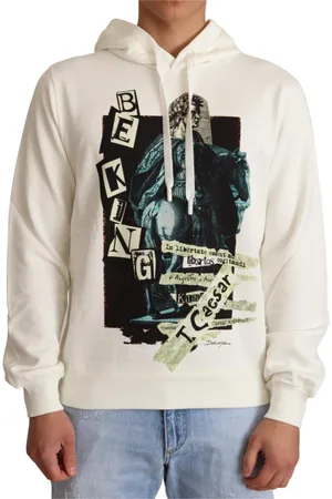 Dolce & Gabbana Homme, Sweatshirts et sweats à capuche, Blanc, Taille: L Pull à capuche en coton blanc King Ceasar
