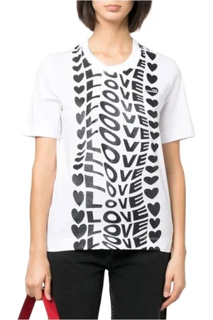 Moschino Femme, Tops, Blanc, Taille: 34 FR T-shirt en Coton avec Logo Manches Courtes