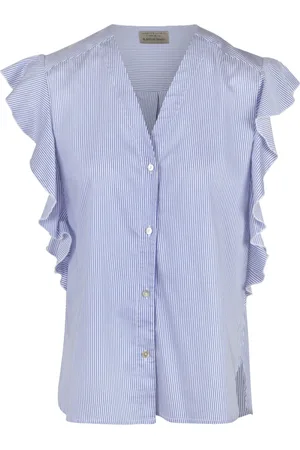 Alessia Santi Femme, Blouses et Chemises, Bleu, Taille: 36 FR Chemisier sans manches en popeline avec volants