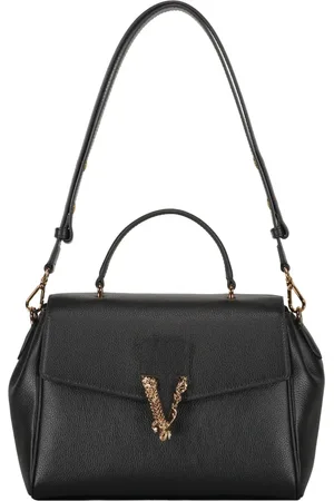 VERSACE Femme, Sacs, Noir, Taille: ONE Size Sac Bandoulière en Cuir de Veau avec Rabat