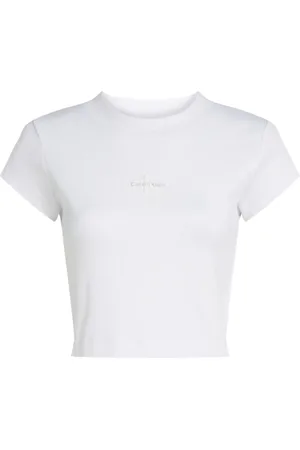 Calvin Klein Femme, Tops, Blanc, Taille: 42 FR T-shirt Blanc Col Rond