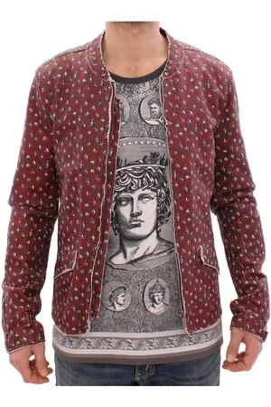 Dolce & Gabbana Homme, Vestes, Rouge, Taille: M Bomber en Cuir Imprimé Boxeur