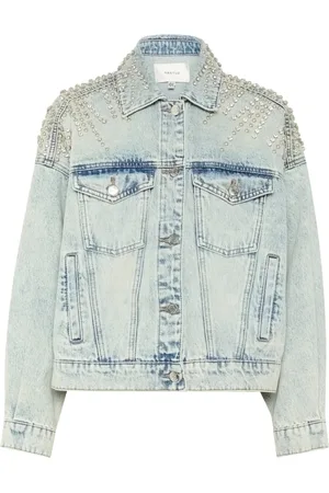 Gestuz Femme, Vestes, Bleu, Taille: 42 FR Veste en jean avec détails perlés
