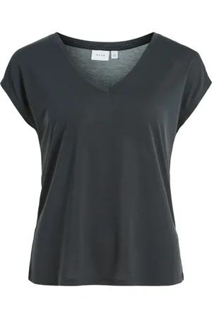 VILA Femme, Tops, Noir, Taille: 46 FR T-Shirt Col V Collection Printemps/Été