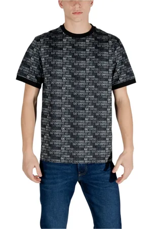EA7 Homme, Tops, Noir, Taille: S T-shirt en coton imprimé noir