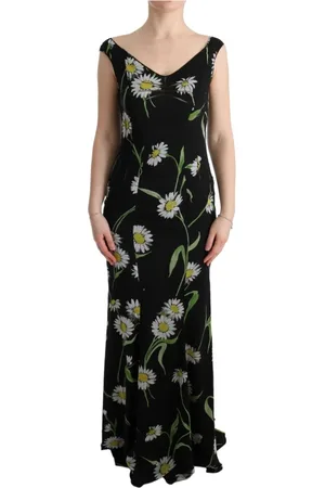 Dolce & Gabbana Femme, Robes, Noir, Taille: 38 FR Robe Maxi Imprimé Tournesol Sans Manches Col en V