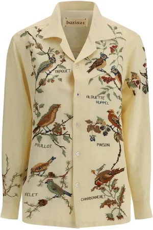 Baziszt Femme, Blouses et Chemises, Jaune, Taille: 42 FR Chemise Brodée d