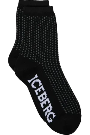 Iceberg Femme, Sous-vêtements, Noir, Taille: M Chaussettes noires perforées avec logo jacquard contrastant
