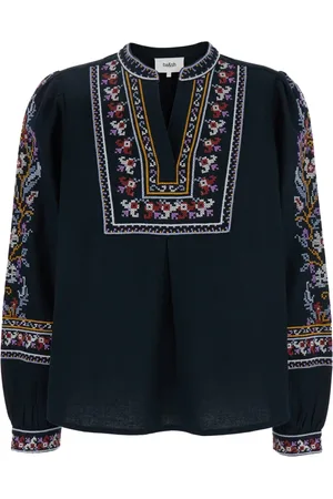 Bash Femme, Blouses et Chemises, Bleu, Taille: 38 FR Chemisier Bleu avec Broderie