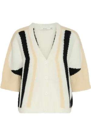 Gestuz Femme, Pulls, , Taille: 36 FR Gilet Tricot Doux en Ivory/Butter Yellow/Black