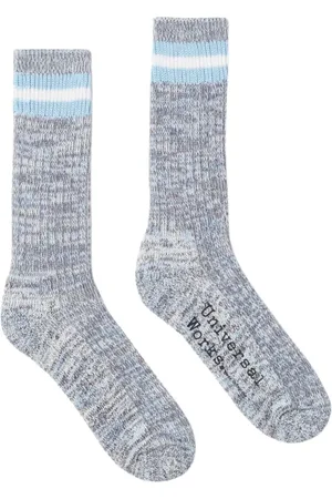Universal Works Unisex, Sous-vêtements, Bleu, Taille: M Chaussettes à Rayures Classiques