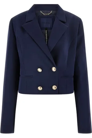Guess Femme, Vestes, Bleu, Taille: 42 FR Blazer Court à Double Boutonnage en Bleu