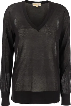 Michael Kors Femme, Pulls, Noir, Taille: 38 FR Pull Noir Col V Coton Soie