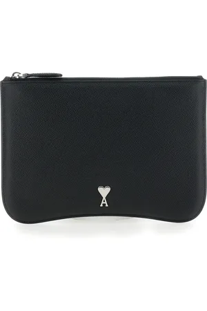 Ami Homme, Sacs, Noir, Taille: ONE Size Pochette Noire avec Détail Logo Coeur