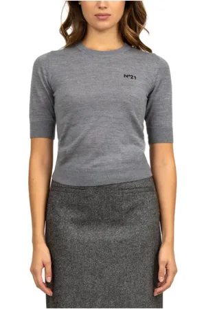 Nº21 Femme, Pulls, Gris, Taille: 42 FR Pull en Laine Gris Manches Courtes