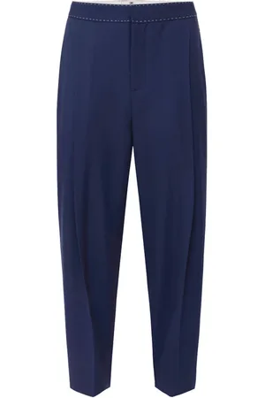 Elisabetta Franchi Femme, Pantalons, Bleu, Taille: 40 FR Pantalon Bleu Coupe Courte en Laine Chic Look