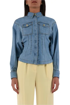 Elisabetta Franchi Femme, Vestes, Bleu, Taille: 46 FR Chemisier en denim avec basque