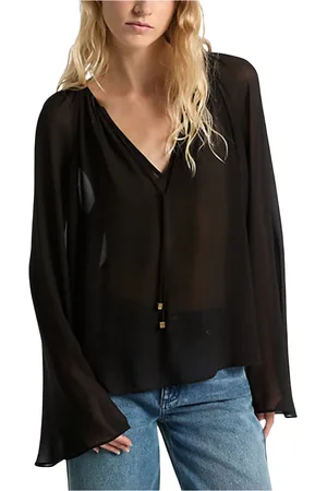 Michael Kors Femme, Blouses et Chemises, Noir, Taille: 36 FR Chemise romantique en Georgette, col en V