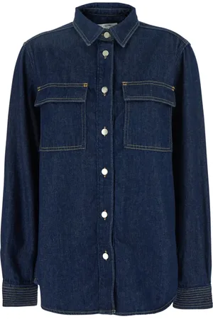 Frame Femme, Blouses et Chemises, Bleu, Taille: 38 FR Chemise Trapunto Bleue Oversize avec Col Classique