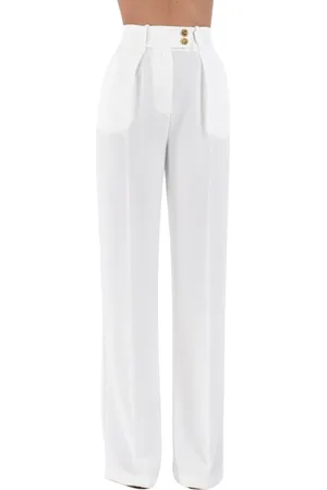 Elisabetta Franchi Femme, Pantalons, Blanc, Taille: 40 FR Pantalon fluide en crêpe avec boutons dorés