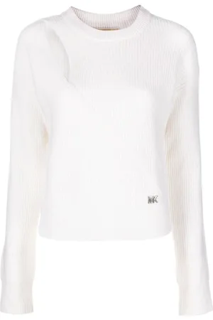 Michael Kors Femme, Pulls, Blanc, Taille: 40 FR Pull en Maille Côtelée avec Découpe