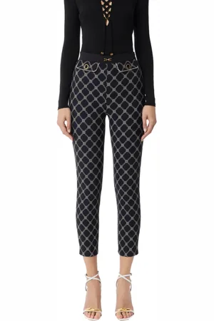 Elisabetta Franchi Femme, Pantalons, Noir, Taille: 42 FR Pantalon Slim à imprimé diamant cheville