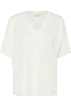 Kaffe Femme, Tops, Blanc, Taille: 46 FR Tee craie avec col en V et demi-manches