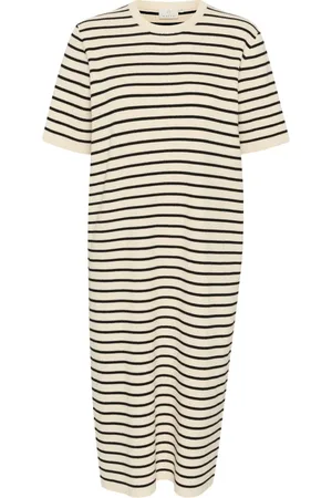 Kaffe Femme, Robes, Blanc, Taille: 44 FR Robe Tricotée Rayée Tourterelle / Noir