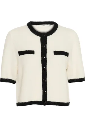 Gestuz Femme, Pulls, , Taille: 34 FR Cardigan Contrasté Ivoire/Noir Combo
