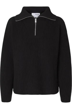 SELECTED Femme, Pulls, Noir, Taille: 36 FR Pull à Col Montant et Fermeture Éclair