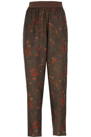 UMA WANG Femme, Pantalons, Brun, Taille: 42 FR Pantalon marron à motif floral et taille élastique