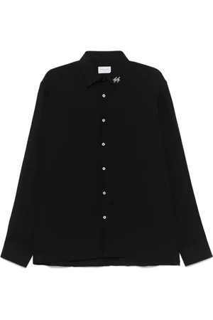 Family First Homme, Chemises, Noir, Taille: M Chemise Noire à Boutons avec Col Logo