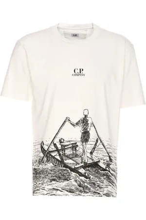 C.P. Company Homme, Tops, Blanc, Taille: M T-shirt en Coton Imprimé Blanc