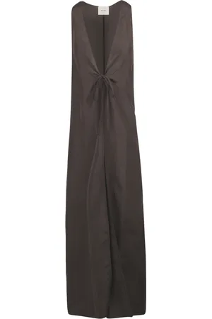 ALYSI Femme, Robes, Brun, Taille: 38 FR Gilet Long en Soie avec Ouverture Frontale