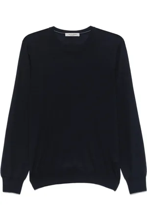 LA FILERIA Homme, Pulls, Bleu, Taille: L Pull à col rond bleu nuit côtelé