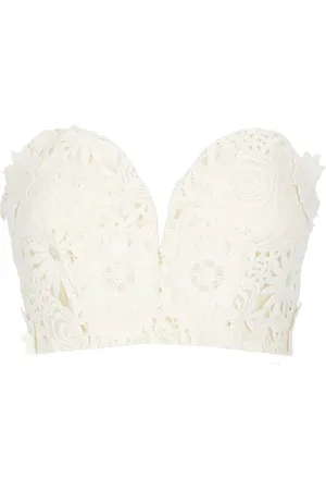ROTATE Femme, Tops, , Taille: 42 FR Haut en Dentelle Ivoire Col en V