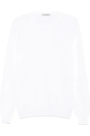 LA FILERIA Homme, Pulls, Blanc, Taille: L Pull Blanc à Col Rond Côtelé