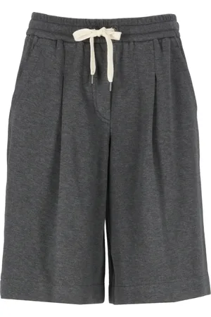 Brunello Cucinelli Femme, Shorts, Gris, Taille: 40 FR Shorts Bermuda en Coton Gris Taille Élastique
