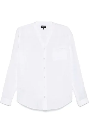 Giorgio Armani Homme, Chemises, Blanc, Taille: XL Chemise Blanche à Col en V avec Boutons