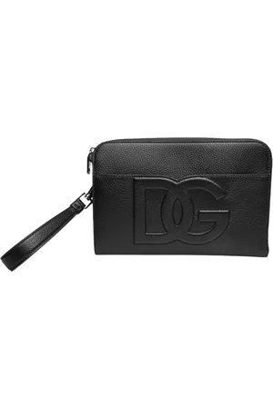 Dolce & Gabbana Homme, Sacs, Noir, Taille: ONE Size Pochette en Cuir de Cerf Noir avec Logo