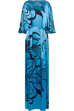 Alberta Ferretti Femme, Robes, Bleu, Taille: 42 FR Robe Bleue en Satin Floral