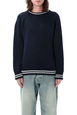 Pop Trading Company Homme, Pulls, Bleu, Taille: L Pull en tricot bleu marine Ss25