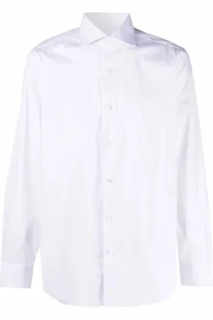 BARBA Homme, Chemises, Blanc, Taille: XL Chemise Blanche en Mélange de Coton avec Col Relevé